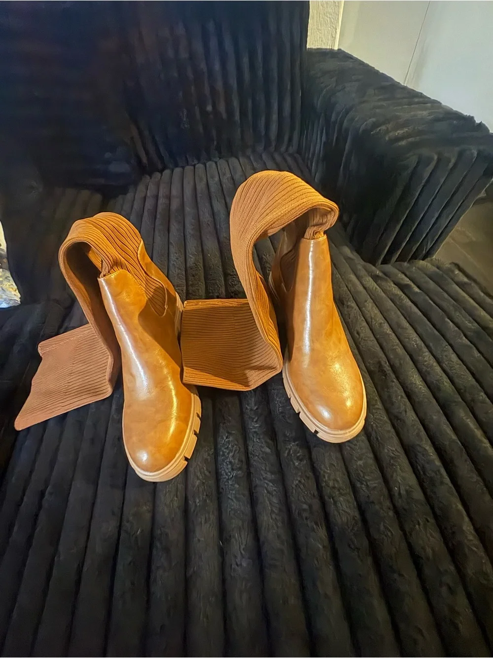 Women's Tall Chunky Chelsea Boots in Cognac